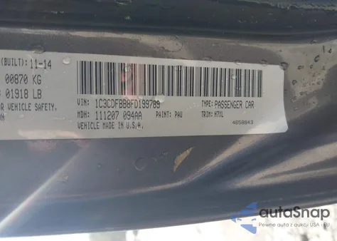 2015 Dodge Dart Sxt из США, поврежденный, VIN 1C3CDFBB8FD199789